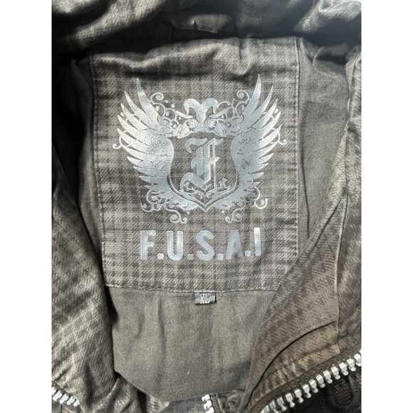 VTG F.U.S.A.I. Jacket Ments Grunge Flannel Brown Y2K Full Zip Snap Sz XL . Flaw - Picture 13 of 15